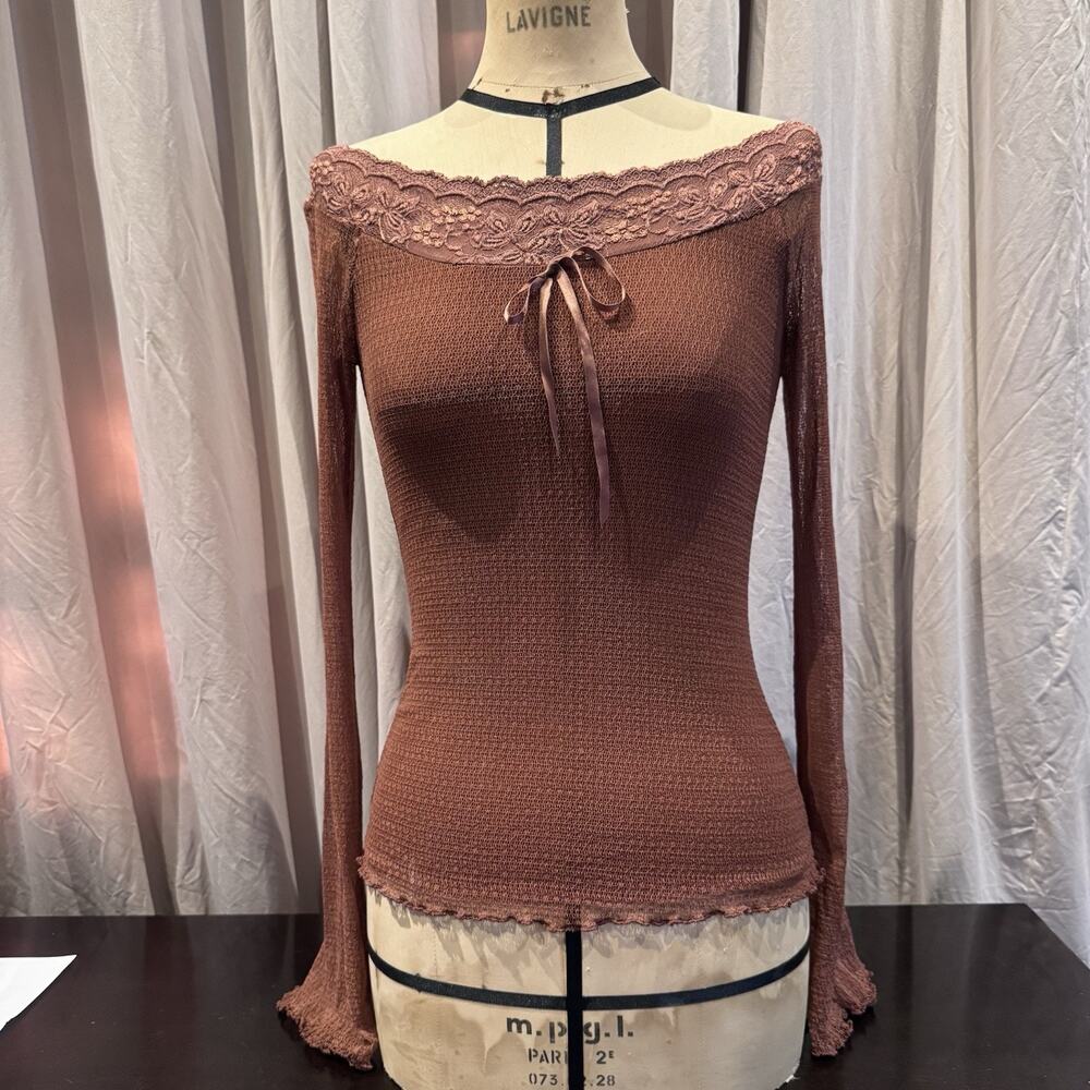 Ann Ferriday VTG Stock Cobweb Stretch Mesh / Lace Top S